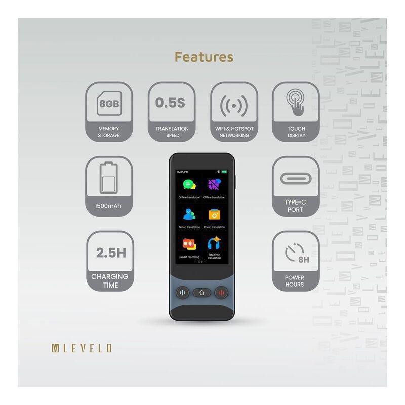 Levelo FluentLink Offline & Online Voice Translator - Grey, , large image number 1