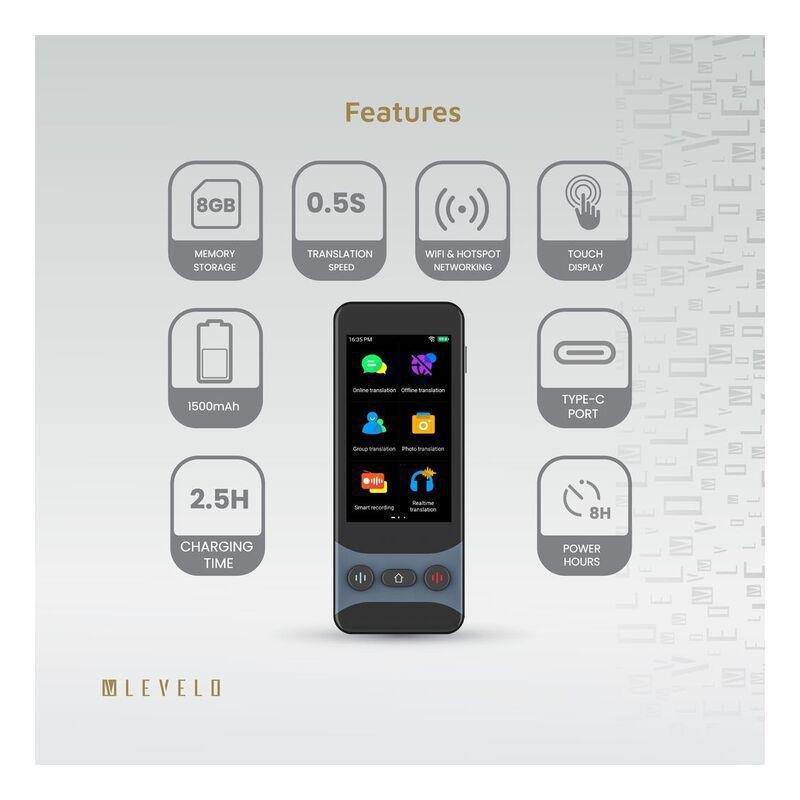 Levelo FluentLink Offline & Online Voice Translator - Grey, , large image number 4