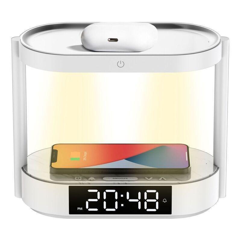 Porodo Bedside Lamp Wireless Charging & Digital Clock - White, , medium