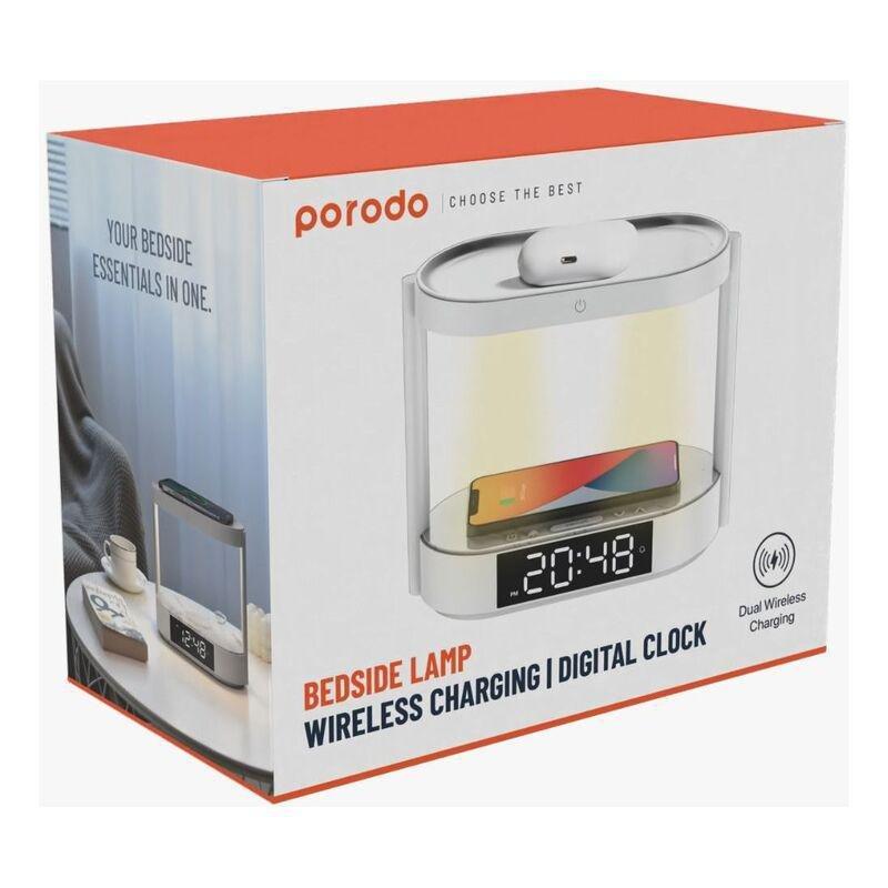 Porodo Bedside Lamp Wireless Charging & Digital Clock - White, , large image number 2