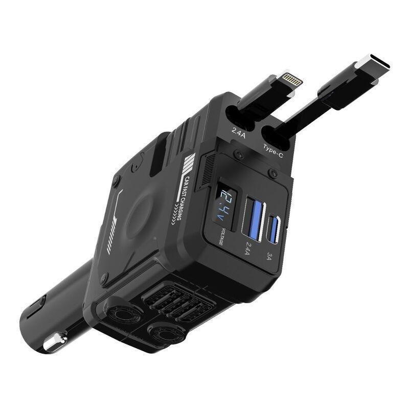 Porodo 66W Car Charger Lightning & Type -C Wires - Black, , medium