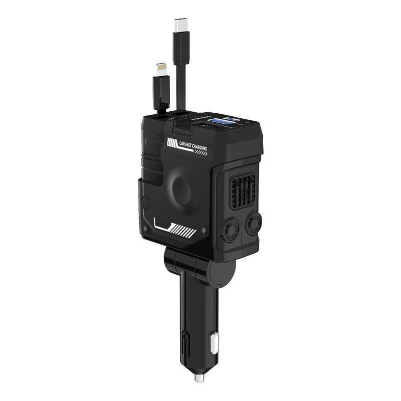 Porodo 66W Car Charger Lightning & Type -C Wires - Black, , large image number 2