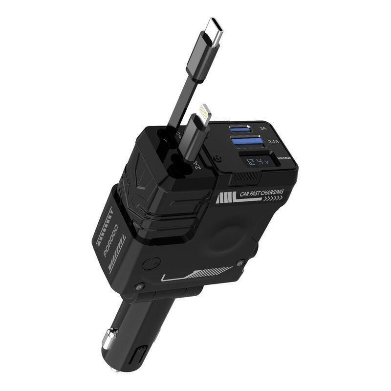 Porodo 66W Car Charger Lightning & Type -C Wires - Black, , large image number 3