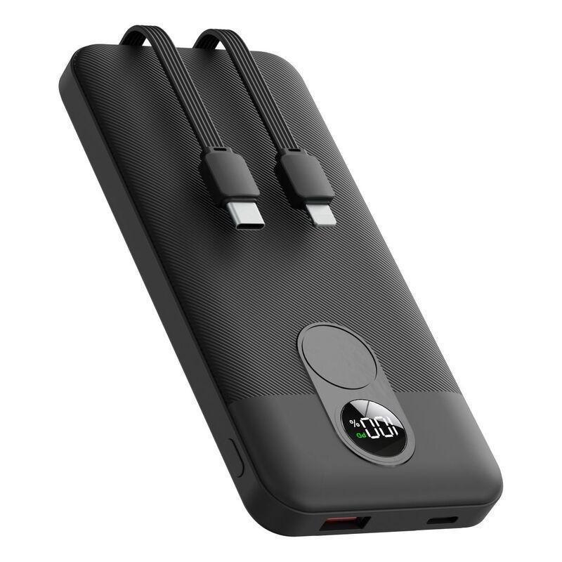 Porodo 10000mAh Power Bank Digital Display with C & Lightning Cable - Black, , medium