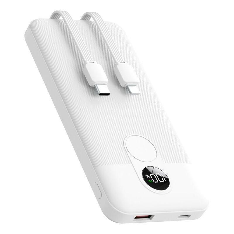 Porodo 10000mAh Power Bank Digital Display with C & Lightning Cable - White, , medium