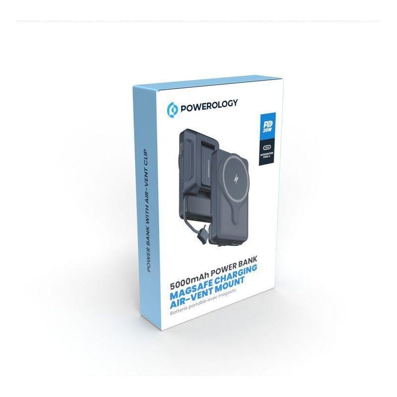 Powerology 5000mAh Power Bank Magsafe Charging Air-Vent Mount - Grey, , large image number 4