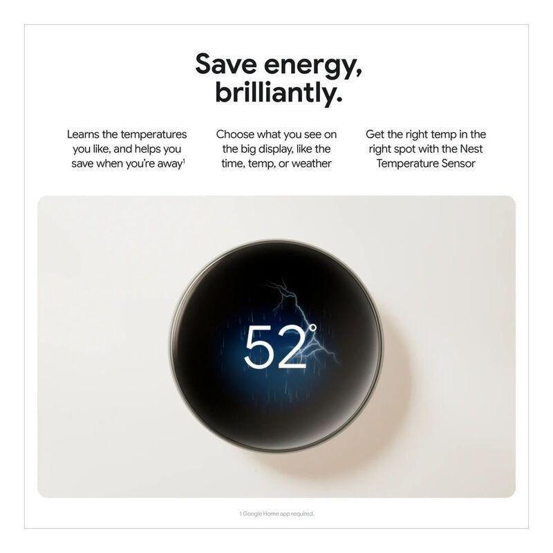 Google Nest Learning Thermostat (4th Gen) with Nest Temperature Sensor (2nd Gen) - Polished Silver, , large image number 3