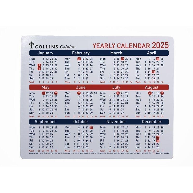 Collins Debden Colplan 2025 - A4 Yearly Desktop Calendar - Full Year View For Wall Or Desk, , large image number 0