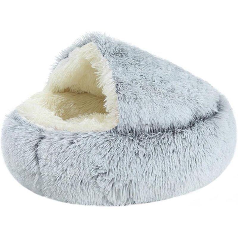 Grizzly Velor Round Plush Grey White Dog Bed Small - 50 x 15cm, , medium