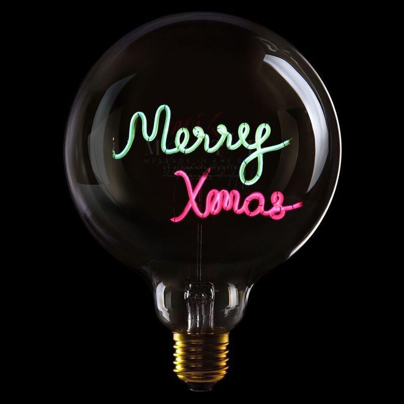 Message In The Bulb - Merry Xmas - Clear Glass/Green & Red LED Light Bulb (6 Volt), , medium