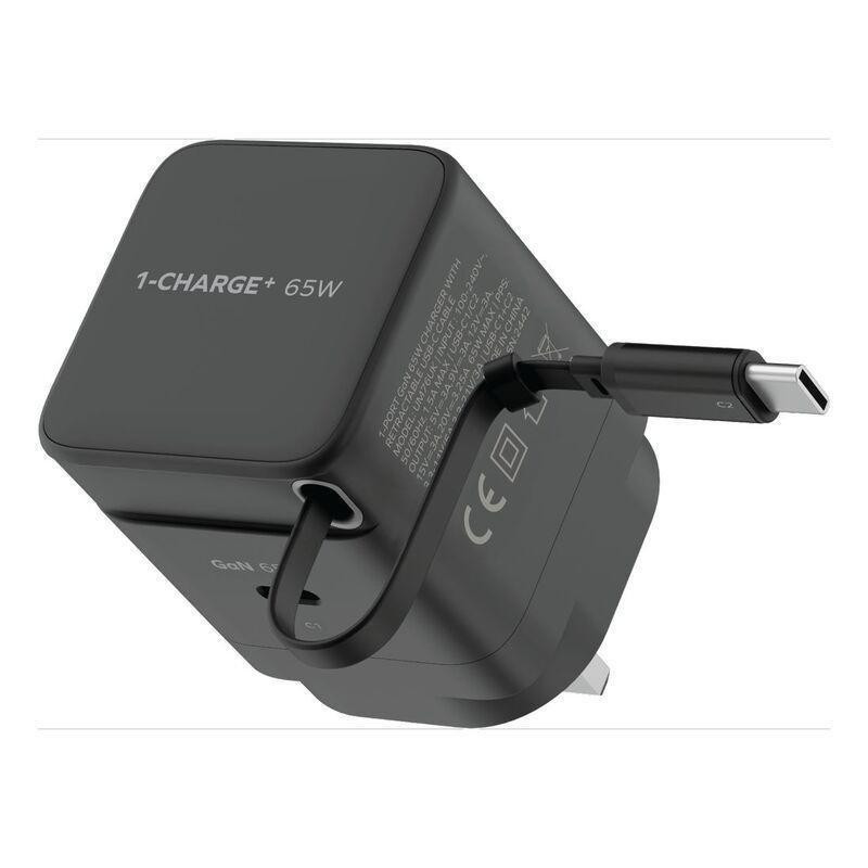 Momax 1-Charge 65W Gan 1 Port Charger With Built-In USB-C Cable - Black, , large image number 0