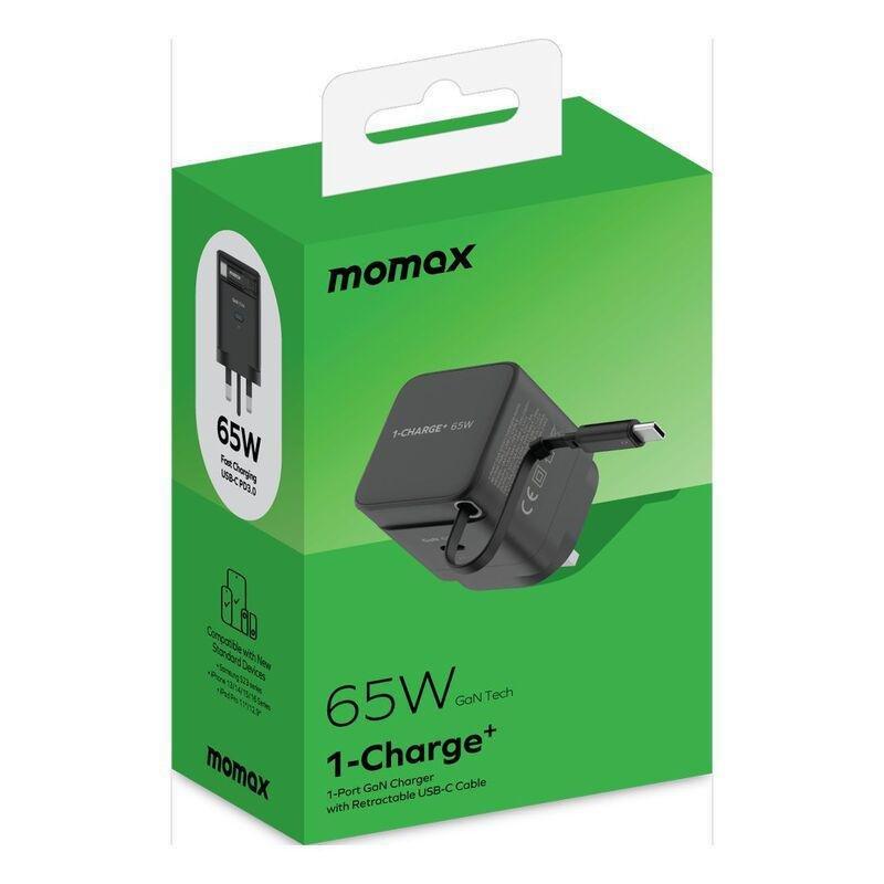 Momax 1-Charge 65W Gan 1 Port Charger With Built-In USB-C Cable - Black, , large image number 3