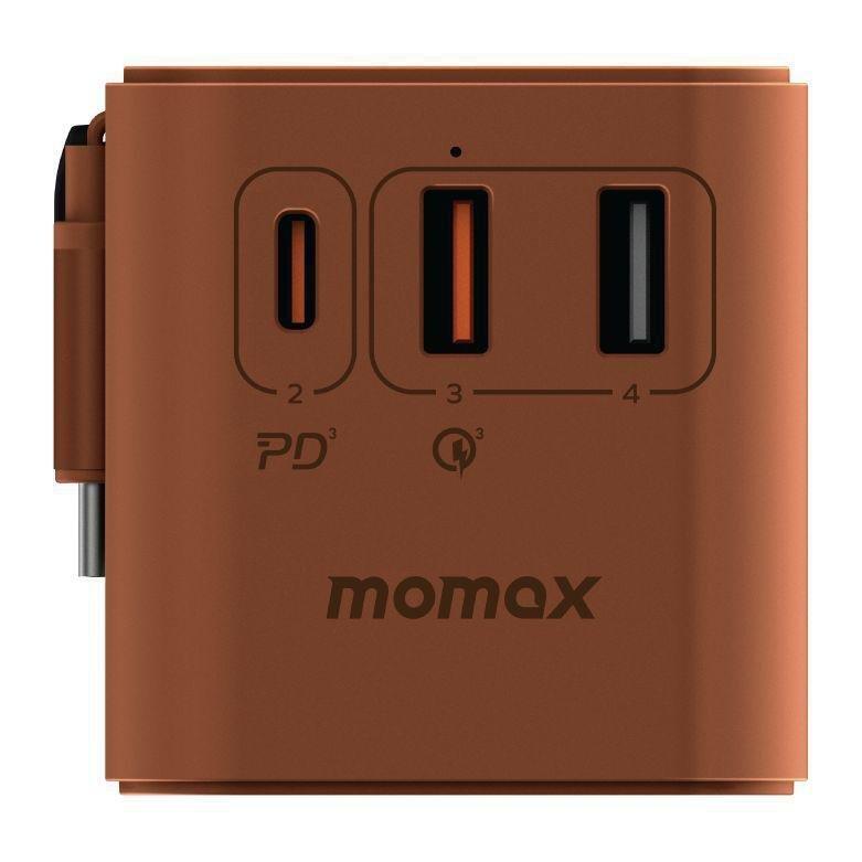 Momax 1-World 70W Gan 3 Port With Built-In USB-C Cable Ac Travel Adaptor - Rose Gold, , large image number 5