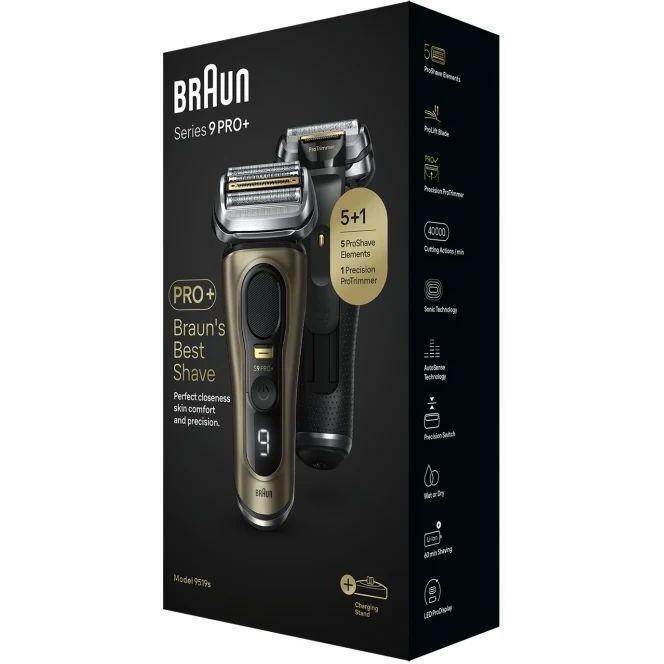 Braun Series 9 Pro+ 9519s Electric Shaver with Charging Stand and Travel Case - Gold, , large image number 6