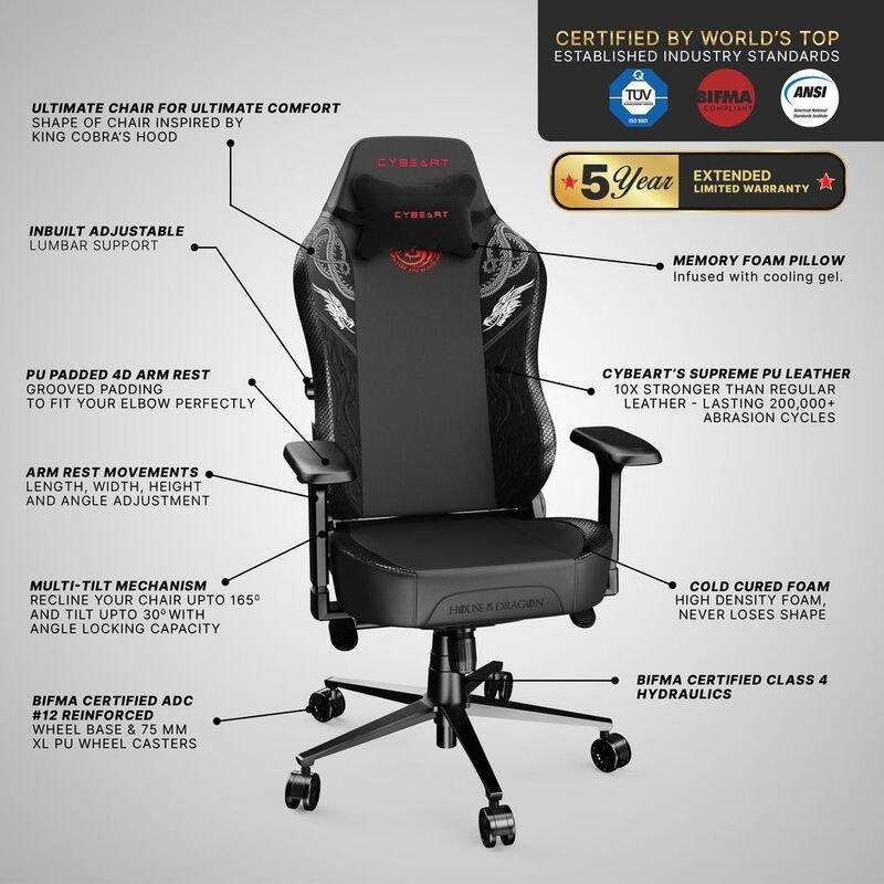 CYBEART House of Dragons Gaming Chair - Black, , large image number 9