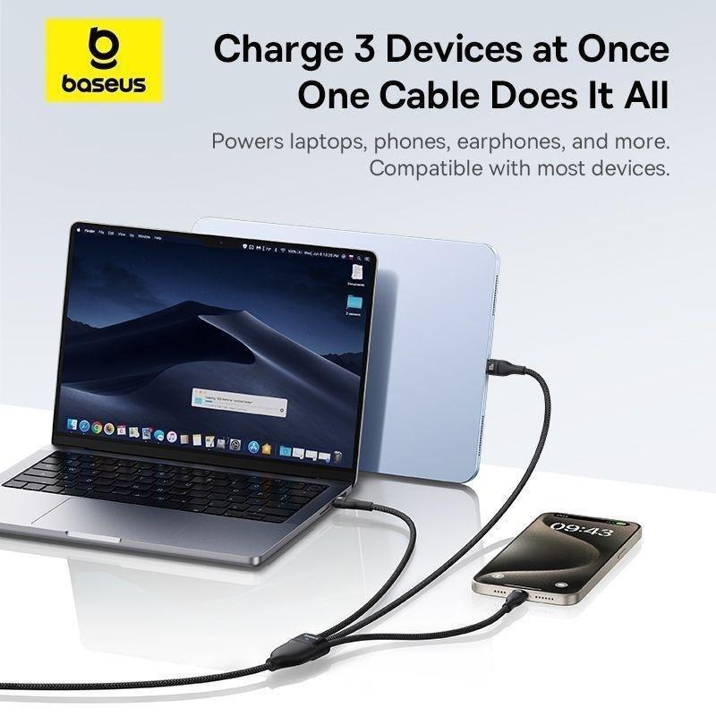 Baseus Flash Series 3 One-for-three Fast Charging Cable Type-C 100W 1.5m - Cluster Black, , large image number 2