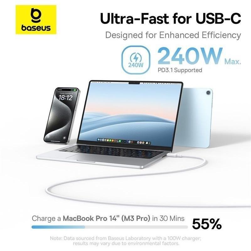 Baseus PicoGo Magnetic Liquid Silicone Fast Charging Cable USB-C to USB-C 240W 1m - Moon White, , large image number 3