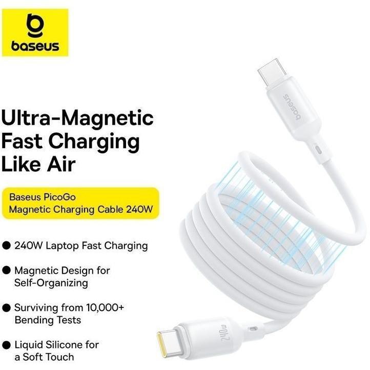 Baseus PicoGo Magnetic Liquid Silicone Fast Charging Cable USB-C to USB-C 240W 1m - Moon White, , large image number 4