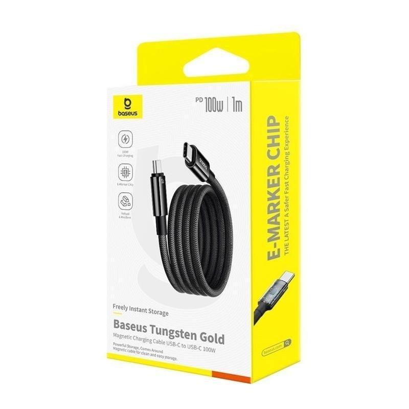 Baseus Tungsten Gold Magnetic Charging Cable USB-C to USB-C 100W 1m - Cluster Black, , large image number 0