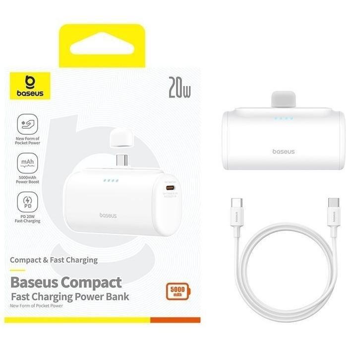 Baseus Compact Fast Charging Power Bank Type-C 5000mAh 20W - Moon White, , medium
