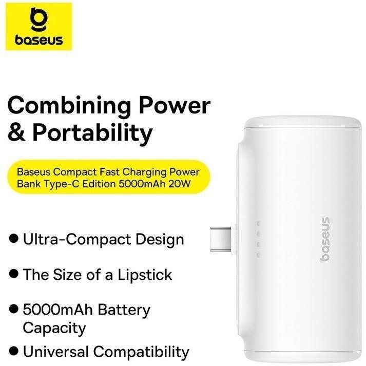 Baseus Compact Fast Charging Power Bank Type-C 5000mAh 20W - Moon White, , large image number 1