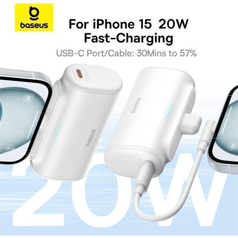 Baseus Compact Fast Charging Power Bank Type-C 5000mAh 20W - Moon White, , large image number 3