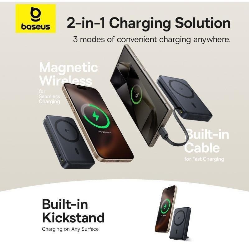Baseus Nomos Qi2 Kickstand Magnetic Power Bank 10000mAh 45W - Cosmic Black, , medium