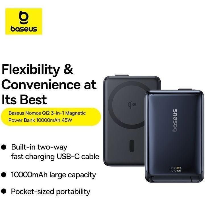 Baseus Nomos Qi2 Kickstand Magnetic Power Bank 10000mAh 45W - Cosmic Black, , large image number 3