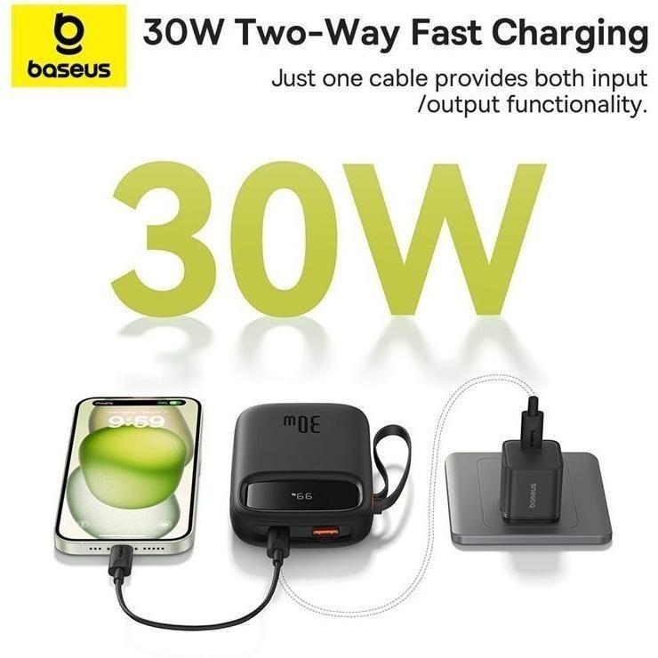Baseus QPow2 Digital Display Fast-Charging Power Bank with 2 Built-in Type-C Cables 10000mAh 30W - Cluster Black, , large image number 6