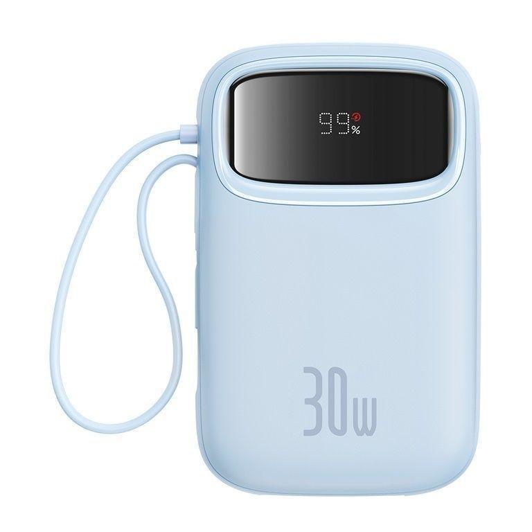 Baseus QPow2 Digital Display Fast-Charging Power Bank with 2 Built-in Type-C Cables 10000mAh 30W - Galaxy Blue, , medium