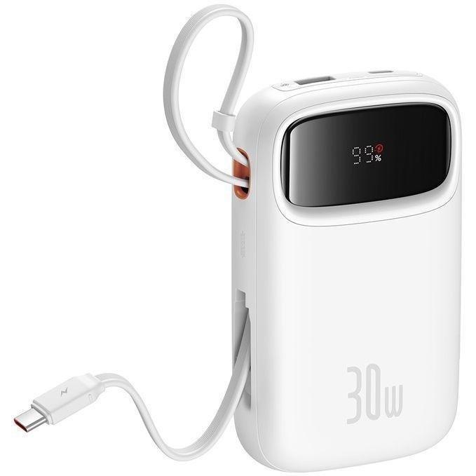 Baseus QPow2 Digital Display Fast-Charging Power Bank with 2 Built-in Type-C Cables 10000mAh 30W - Moon White, , large image number 2
