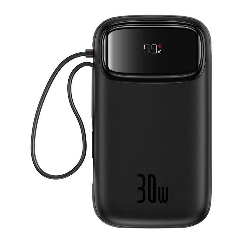 Baseus QPow2 Digital Display Fast-Charging Power Bank with 2 Built-in Type-C Cables 20000mAh 30W - Cluster Black, , medium