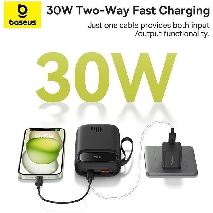 Baseus QPow2 Digital Display Fast-Charging Power Bank with 2 Built-in Type-C Cables 20000mAh 30W - Cluster Black, , large image number 1