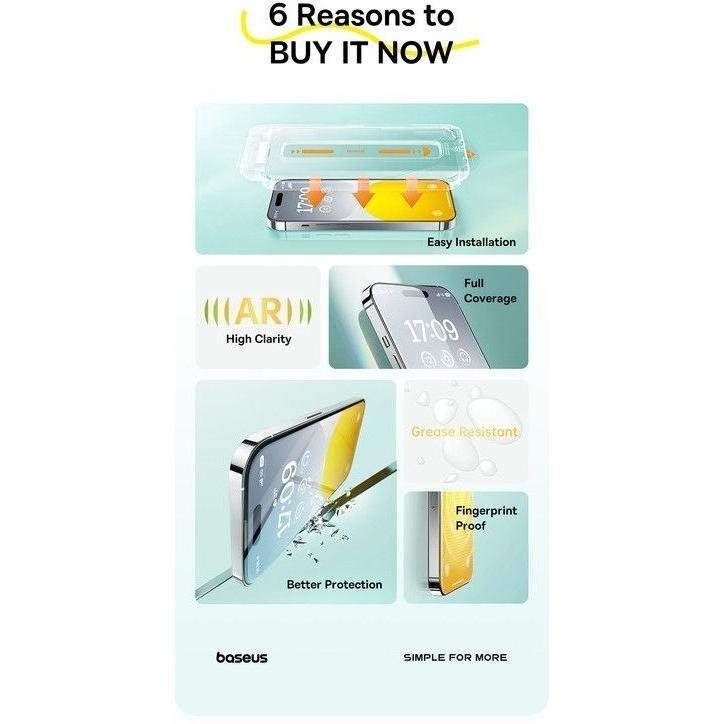 Baseus Sapphire Full-Coverage HD Tempered Glass Screen Protector for iPhone 16 Pro - Clear, , large image number 3