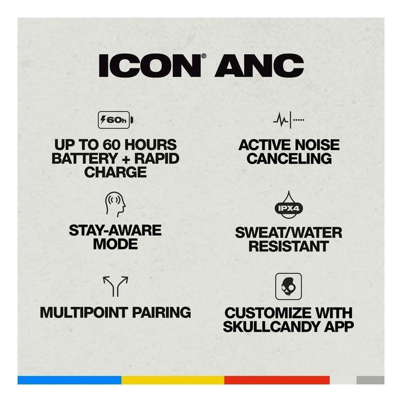 SkullCandy ICON ANC Wireless Headphones with Active Noise Canceling - Bone/Orange Glow, , large image number 4