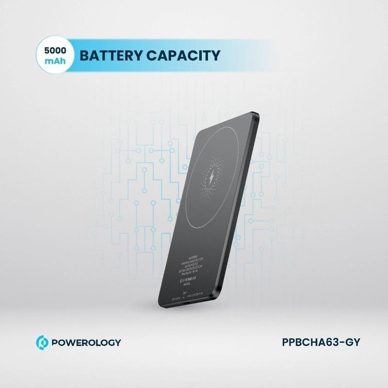 Powerology 5000mAh 15W Pd Type-C Magsafe Ultra Slim Power Bank - Grey, , large image number 0