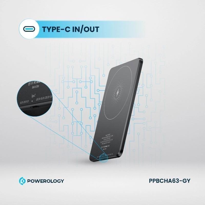 Powerology 5000mAh 15W Pd Type-C Magsafe Ultra Slim Power Bank - Grey, , large image number 2