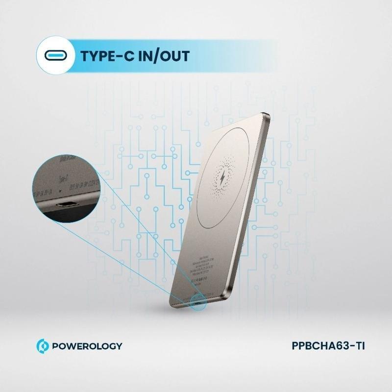 Powerology 5000mAh 15W Pd Type-C Magsafe Ultra Slim Power Bank - Titanium, , large image number 5