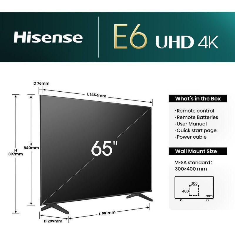 Hisense 65-inch 4K UHD Smart TV 65E6N, , large image number 1