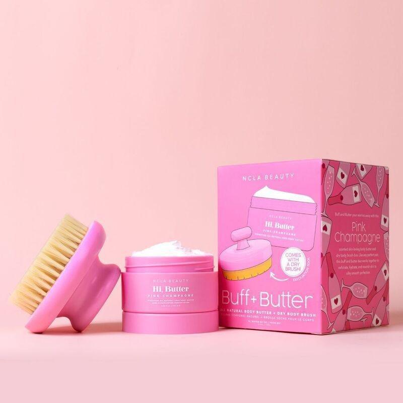 NCLA Beauty Buff & Butter Dry Brush + Body Butter Set - Pink Champagne, , medium