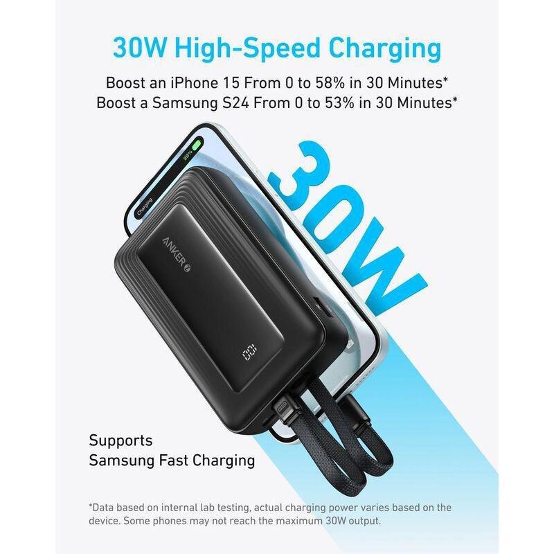 Anker A1689H11 20000 Mah Power Bank (30W/ Built-In USB-C Cable) - Black, , large image number 2