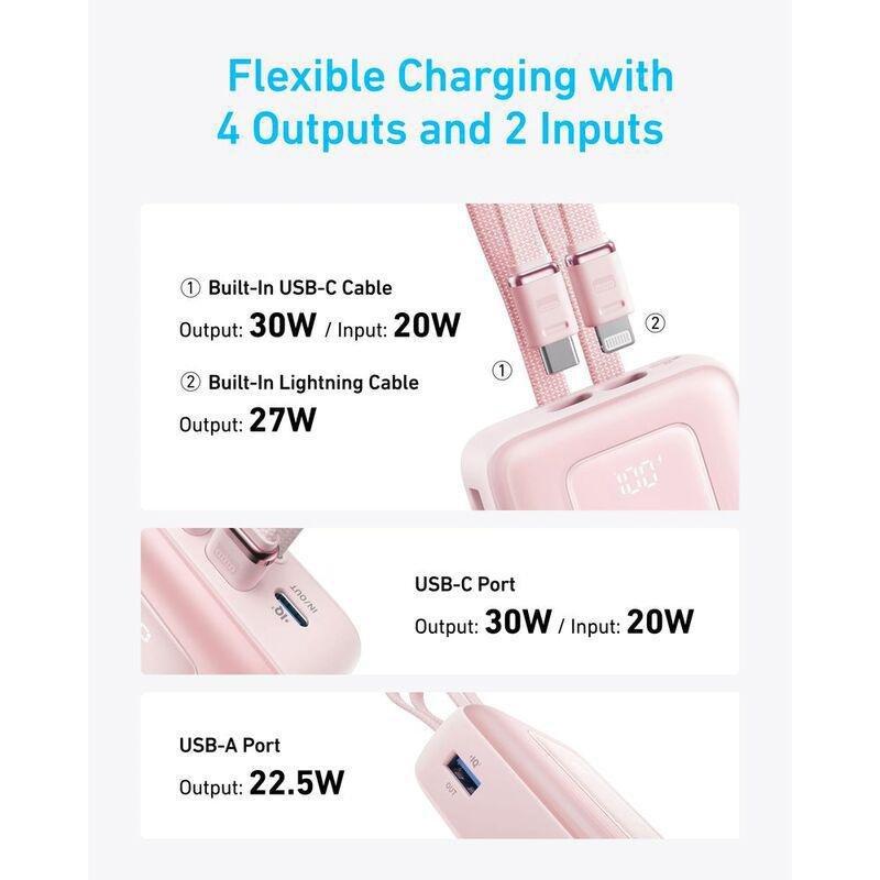 Anker A1689H11 20000 Mah Power Bank (30W/ Built-In USB-C Cable) - Black, , large image number 3