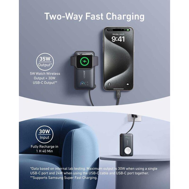 Anker Maggo Power Bank 10000 Mah/ 35 W/ With Built In C Cable And Apple Watch Charger - Black, , large image number 2