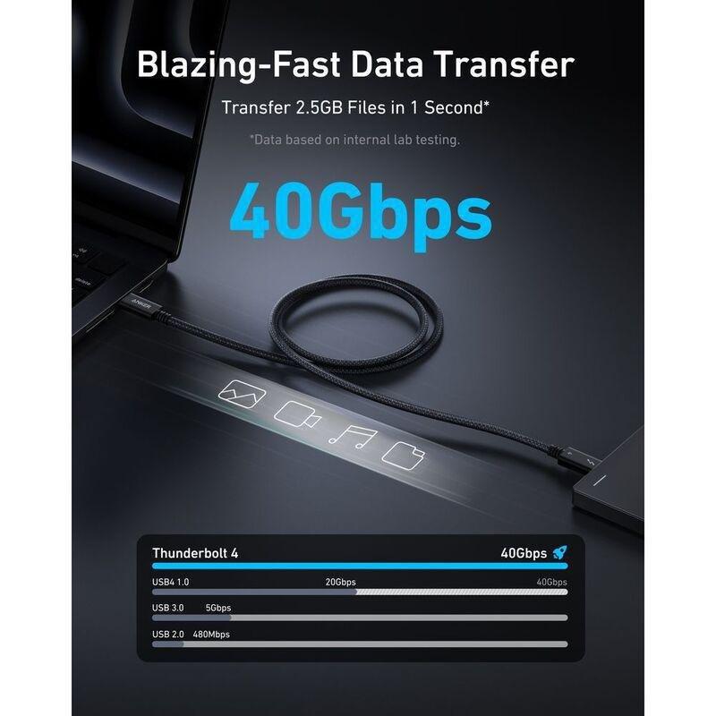 Anker Thunderbolt 4 Cable Ultra Fast Data Transfer (3.3 ft/ 240W/ 40 Gbps/ Braided), , large image number 1