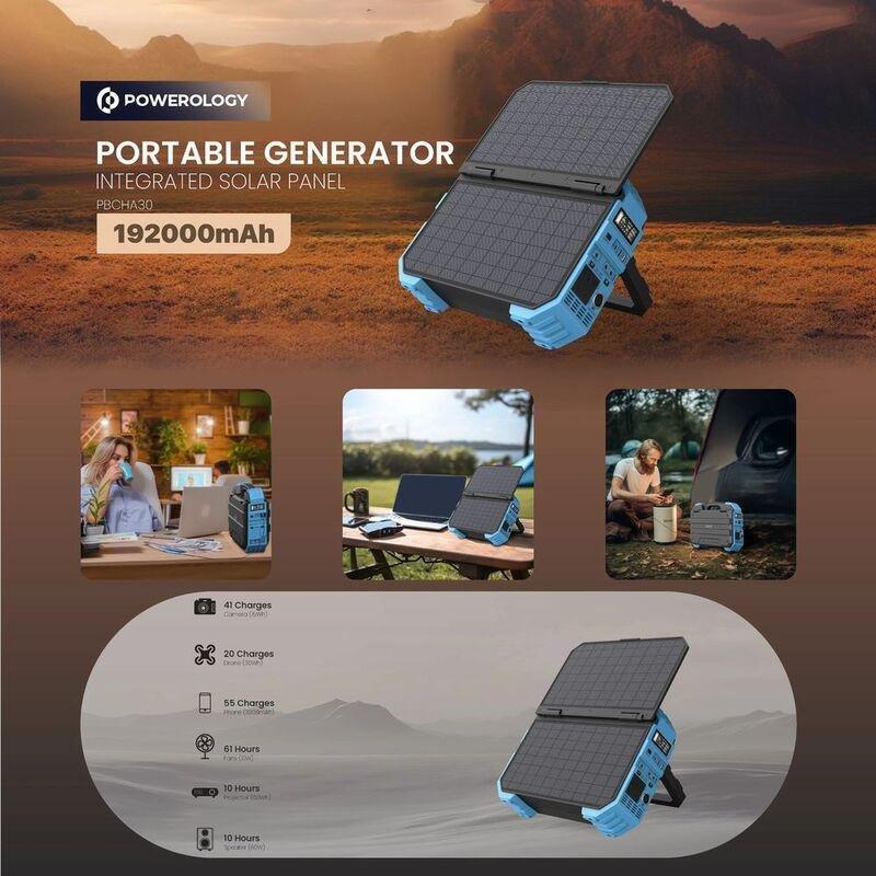 Powerology 600W 192000mAh Portable Generator Integrated Solar Panel - Blue, , large image number 1