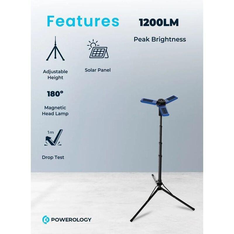 Powerology 2600mAh Camping Light with Tripod Stand Built-In Solar Panels - Blue, , medium
