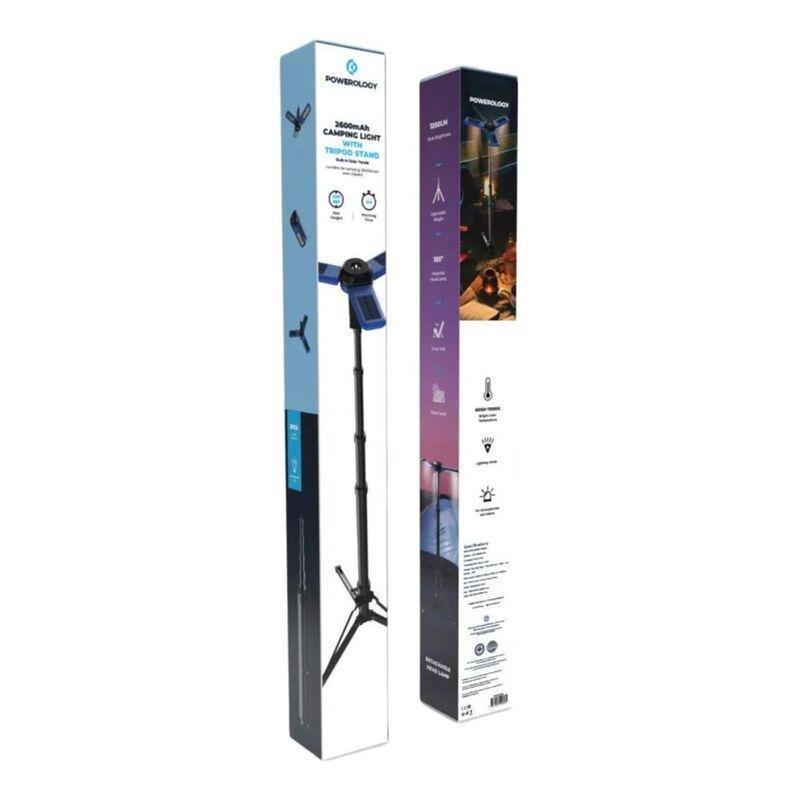 Powerology 2600mAh Camping Light with Tripod Stand Built-In Solar Panels - Blue, , large image number 2