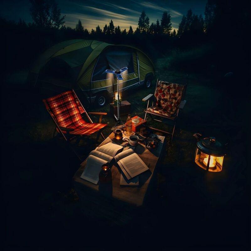 Powerology 2600mAh Camping Light with Tripod Stand Built-In Solar Panels - Blue, , large image number 3
