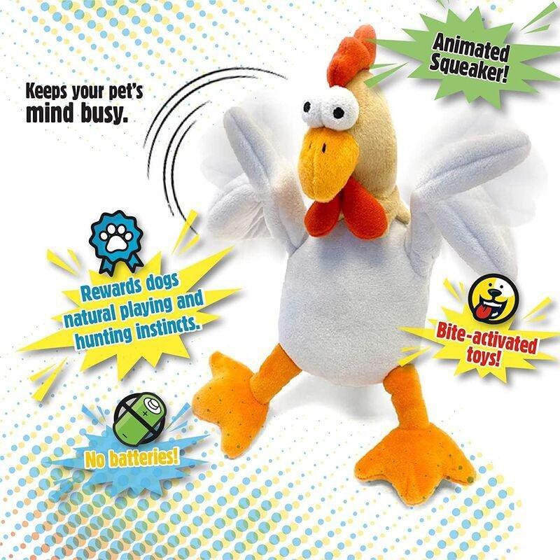 Godog Action Plush Chicken Animated Squeaker Dog Toy with Chew Guard Technology, , large image number 1