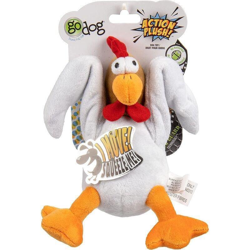 Godog Action Plush Chicken Animated Squeaker Dog Toy with Chew Guard Technology, , large image number 2